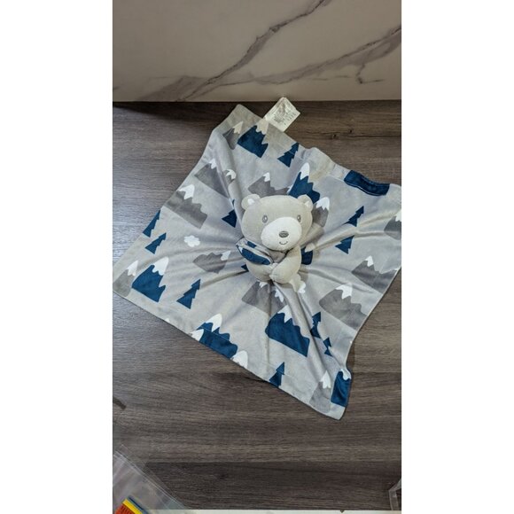 Baby Essentials Plush Bear Lovey Security Blanket 14x14" Gray & Blue With Mounta - Picture 5 of 7